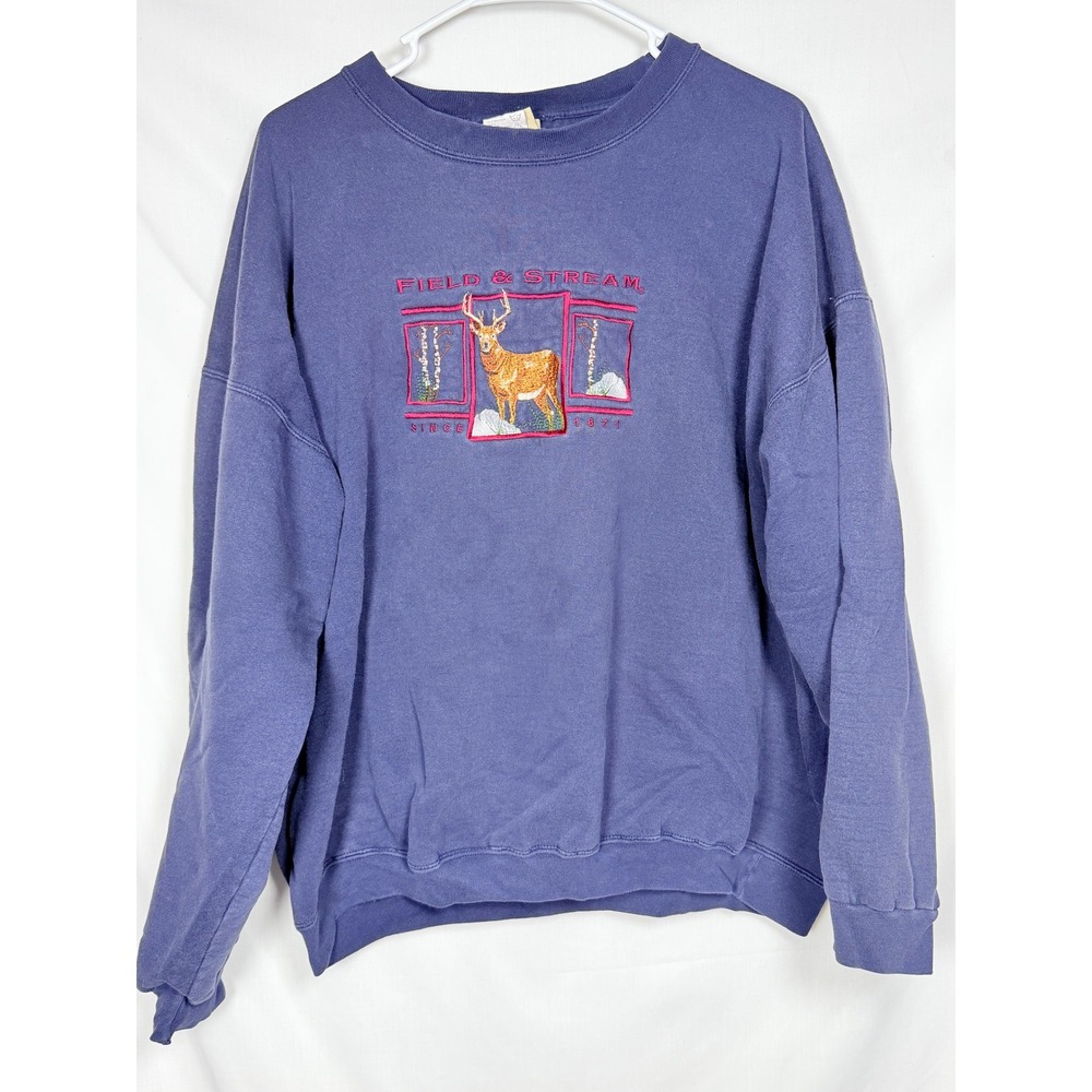 Field & Stream Mens Sweatshirt XL Blue Deer Embroidered Vintage Grandpacore